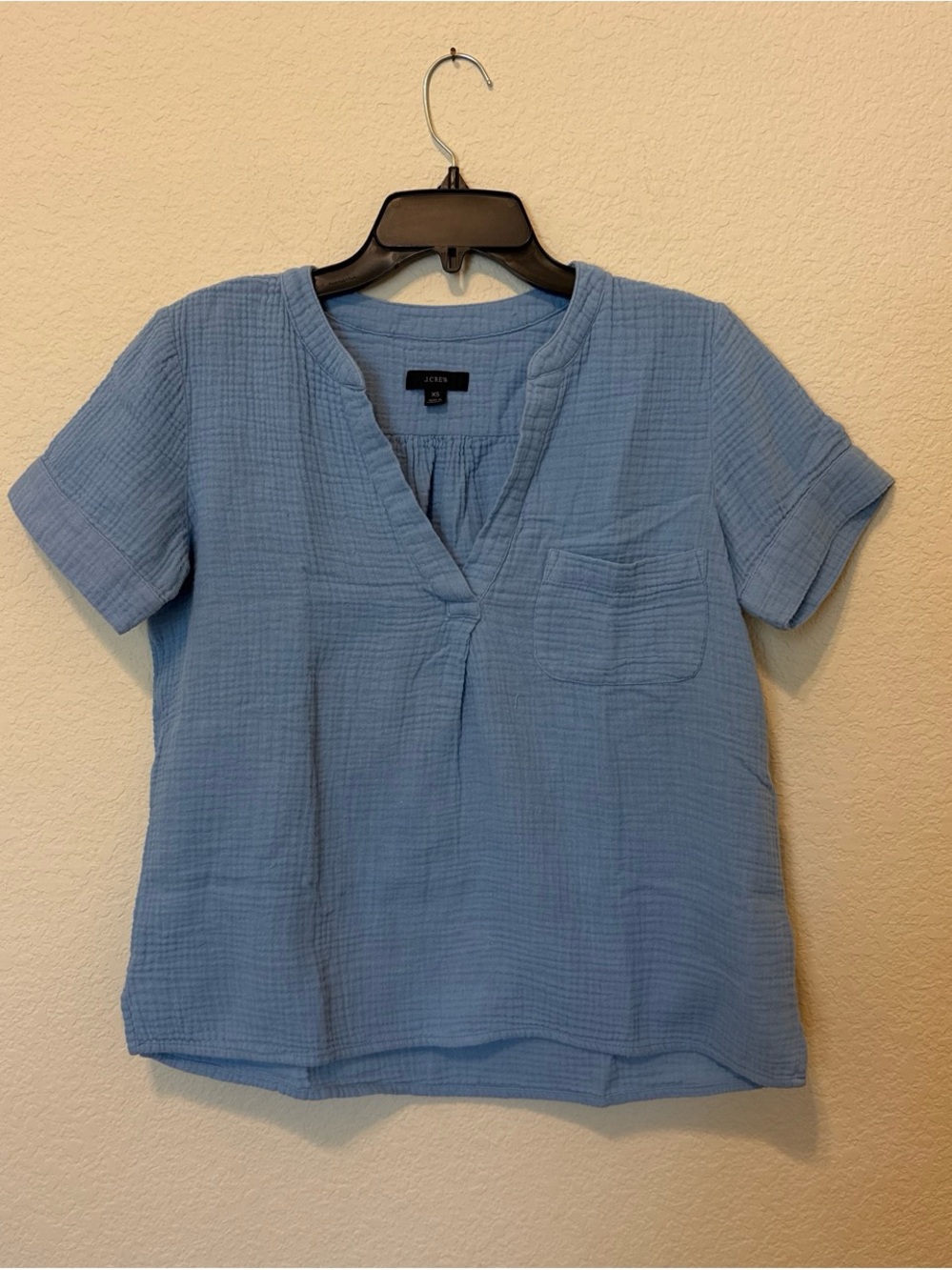 J. Crew Light Blue Cotton Gauze V-Neck Short Sleeve Top